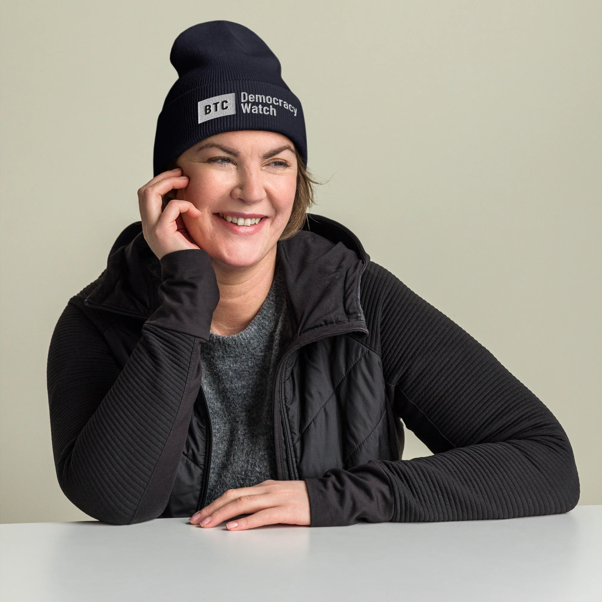 "Democracy Watch" Cuffed Beanie - Navy/Black - Image 6